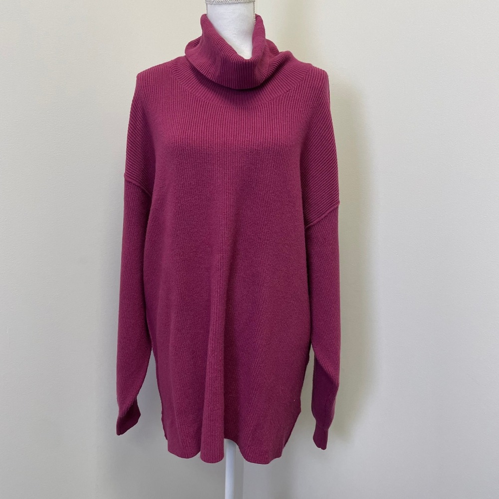 Free People Turtleneck Slouchy Tunic Sweater XL Magenta Pink Ribbed Casual